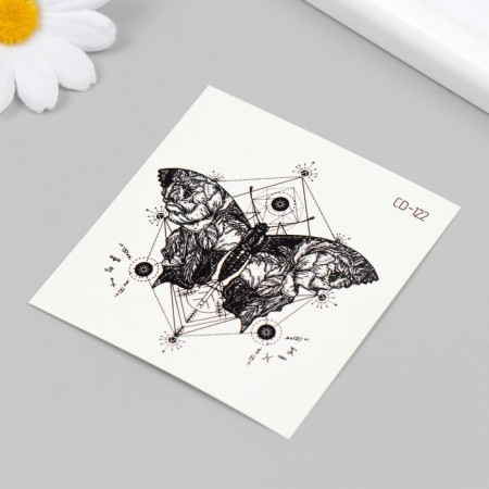 Tattoo on the body black "butterfly with geometry" 8x7.5 cm-1