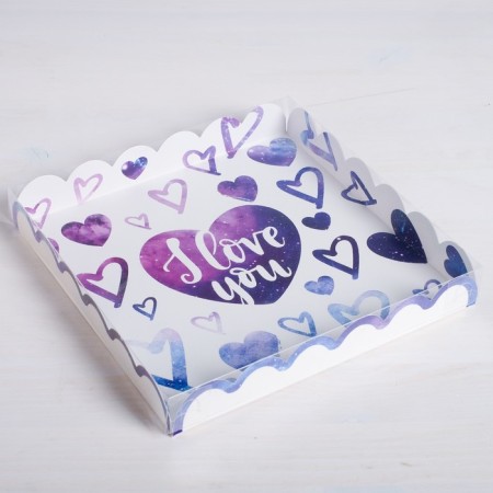 Cookie box, confectionery packaging with PVC lid, I love you, 21 x 21 x 3 cm-1