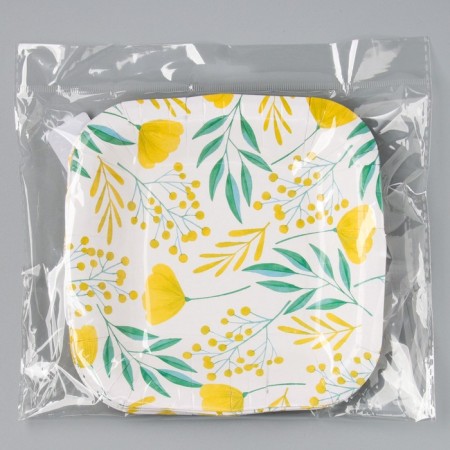 Plate plate disposable square "festive", mimosa, flowers, 16.5x16.5 cm-4