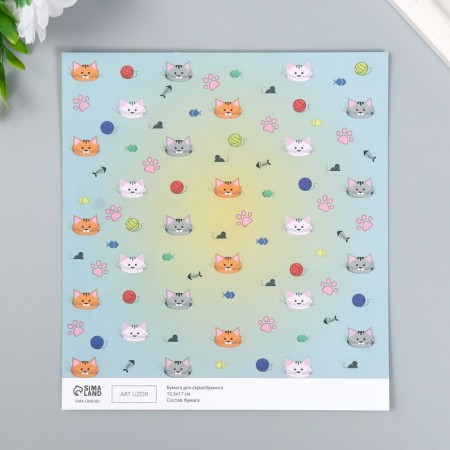Scrapbooking paper bilateral "cats" density 180 g 15.5x17 cm-2