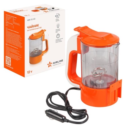 Car kettle 12V transparent/orange plastic automatic shutdown