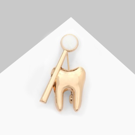 Brooch "Tooth with a mirror", white color in gold