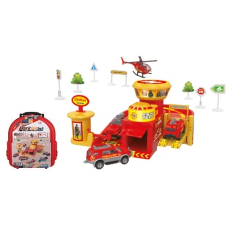 Portable game set Funky Toys, fire station, red color, 32 items