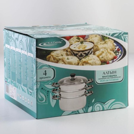 Altyn Mantock, 10.7 l, d = 24 cm, 2 sections, with a heat distribution layer, glass cover, induction-4