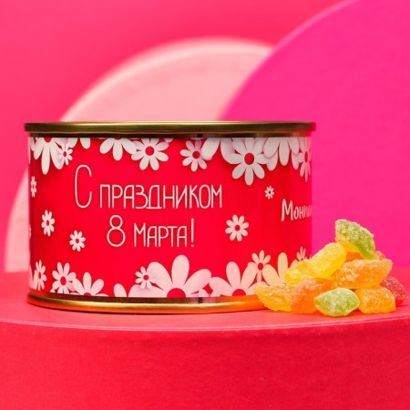 Monpensier "Pink", Caramel Lollice in a tin bank, 140 g