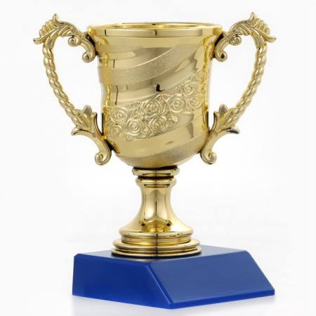 Cup 058, award figure, gold, plastic stand, 12.2 x 10.3 x 6.5 cm.-1