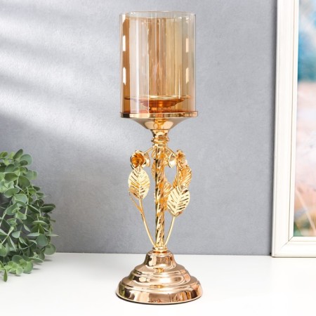 Climber Metal, glass per 1 candle "VILAS" D-8 cm, gold 11.5x11.5x36.5 cm-2