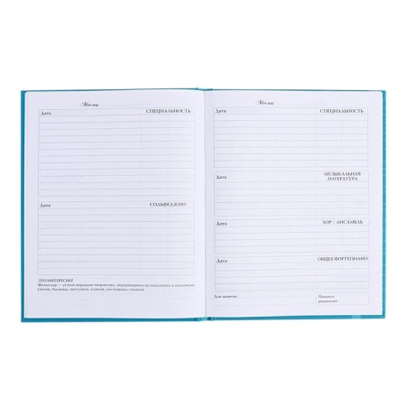 Diary for a music school, 48 sheets, hard cover, matte lamination, foil embossing, reference information, block 60g/m2-8