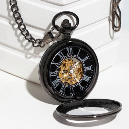 Pocket clock "Skeleton" mechanical, 5.5 x 4.5 cm, D dial-4 cm-1