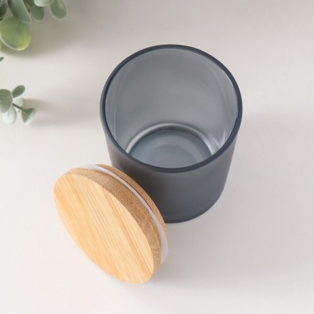 Bank for candles glass with a black semi -meter lid 220 ml 7x7x8.4 cm-2
