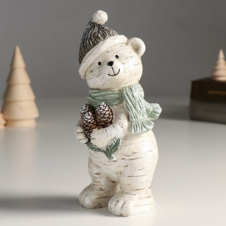 Polystone souvenir "Bear in a hat and a scarf with an armful of cones" 7.5x9.5x18.5 cm