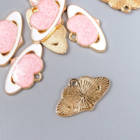 Decor for creativity metal, enamel "heart in the belt of Orion" Pink 2x1.3 cm-1