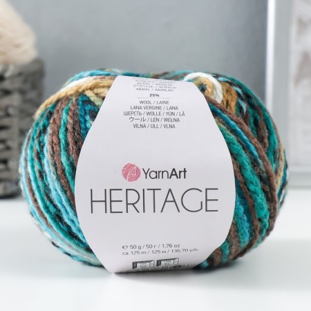 Yeritage yarn 75% acrylic, 25% wool 125m/50g (337 emerald-white-beige)