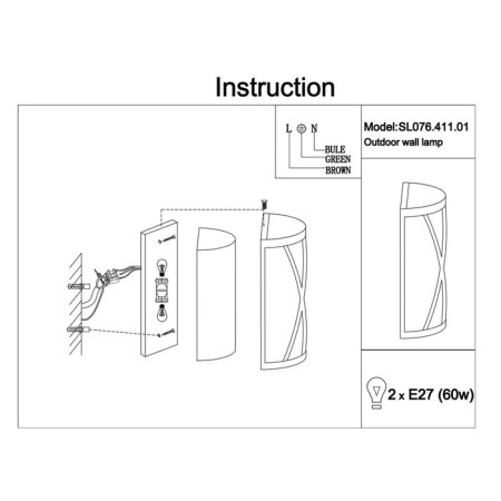 Street wall lamp ST LUCE. SL076.411.01. Agio. 2x60 watts, E27, 13x41 cm, black color-6