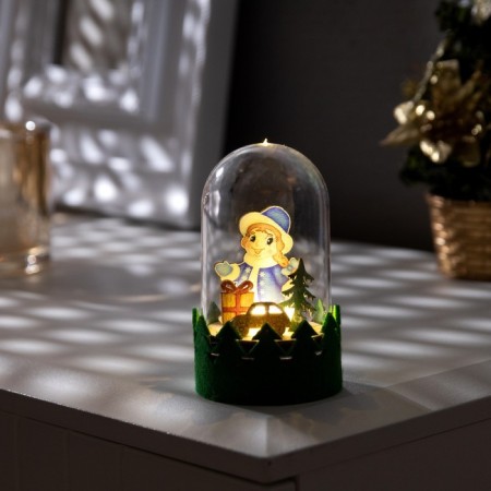 LED figure under the dome "Snow Maiden" 6 × 10 × 6 cm, wood, batteries LR1130X3, glow warm white
