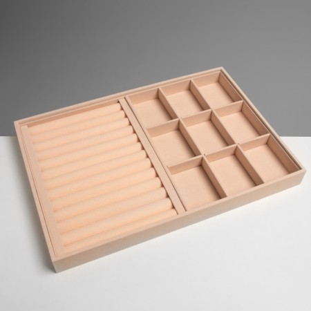 A decoration stand for 9 cells and 12 strips for rings, phlock, 35 × 24 × 3 cm, beige color-2
