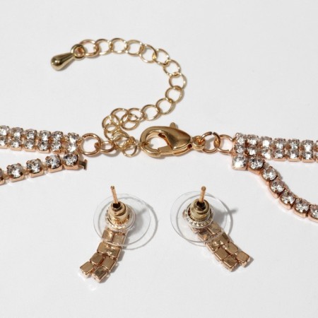 Set 2 objects: earrings, chocker "ice" 2 rows, white color in gold, 44.5 cm-1