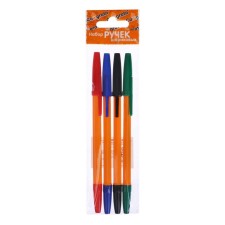 A set of ballpoint pens 4 colors, rod 0.7 mm, blue, red, black, green, orange case