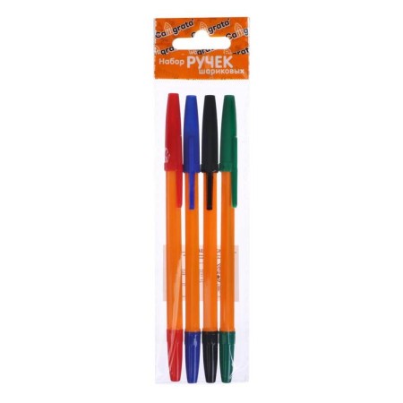 A set of ballpoint pens 4 colors, rod 0.7 mm, blue, red, black, green, orange case