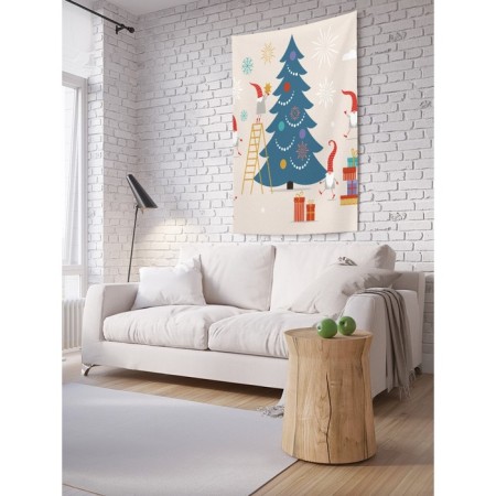 Decorative panel with photo printing "Dwarves decorate the Christmas tree", vertical, size 100x150 cm