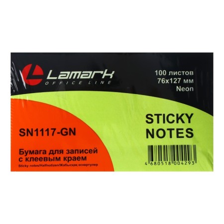 Block with a sticky edge Lamark Neon, 127 × 76 mm, 100 sheets, green