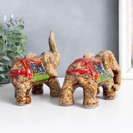 Souvenir Ceramics "Indian Elephants" set 2 pcs 8x14x10 cm 7.5x14x14 cm-1