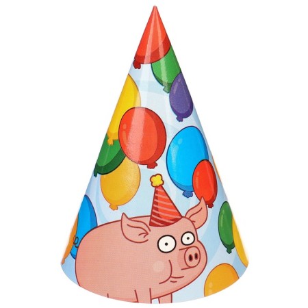 Set of paper caps, 6 people "Happy Birthday", blue tractor-1