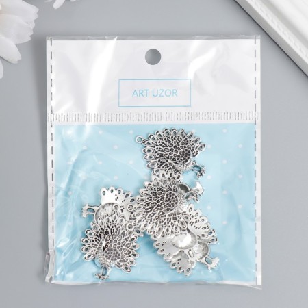 Decor for creativity Metal "Peacock" silver set 7 pcs 3x2.1 cm-2