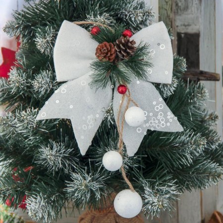 New Year's decoration "Bow with decor" 16x18.5 cm, white