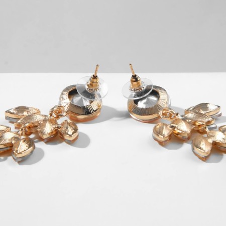 Hanging earrings with rhinestones "bun" deciduous, golden color in gold, 9.5 cm-1