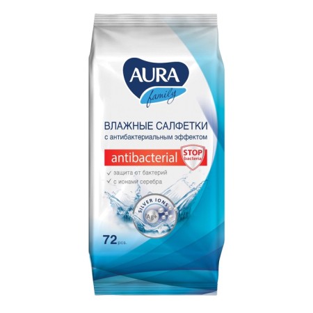 Wet napkins Aura Family, antibacterial, 72 pcs.-2