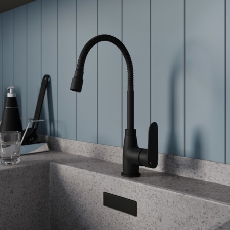 MILARDO MILARDO M07BL2FM05 kitchen mixer, pouring 180 mm, flexible spout and shower nozzle, black mA-1