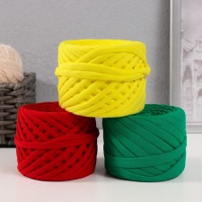 Knitted yarn set No. 5, 3x30 m/100 g, width 7-9 mm (red, yellow, kiwi)