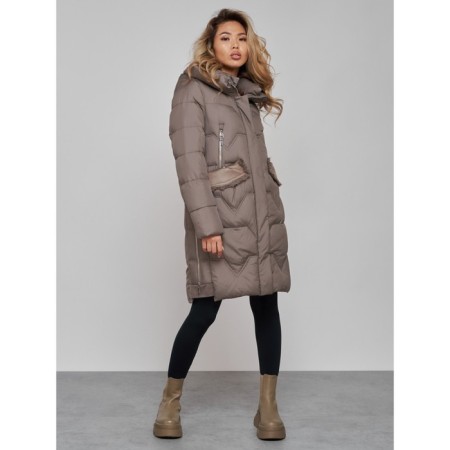 Coat insulated winter female, size 52, brown color-1