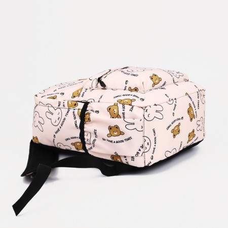 Youth backpack from textiles, external pocket, beige color-4