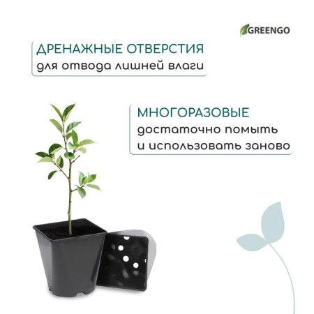 Pot for seedlings, 2 l, d = 14 cm, h = 15 cm, black, greengo-6