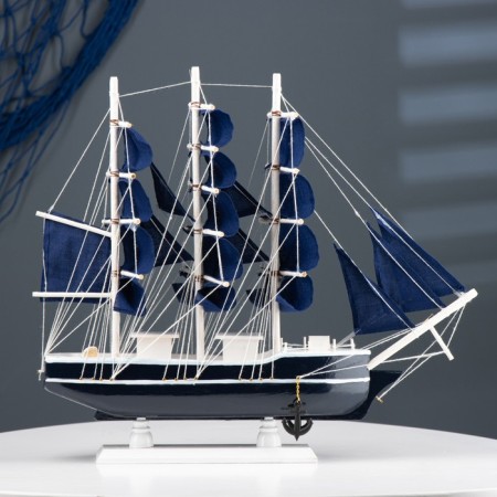Ship "Diana" three -masted with blue sails, 40*9*36cm-4