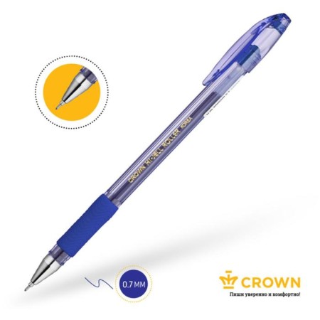 Gel pen Crown Hjr-500rnb, blue ink, node 0.7 mm, rubber emphasis-1