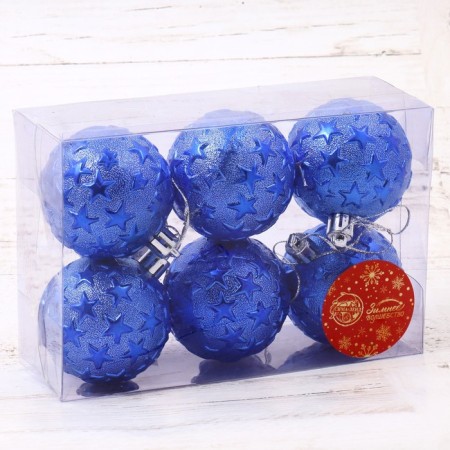Set of balls plastic D-6 cm, 6 pcs "Star Night" blue-1