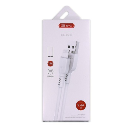 BYZ BC -008I, USB cable - Lightning, 2.4 A, 1 m, silicone, white-1