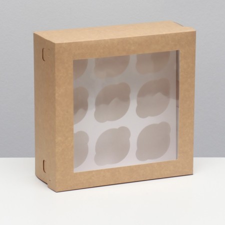 Packaging for 9 cupcakes with a window, craft , 25 x 25 x 10 cm