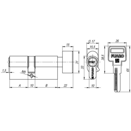 Fuaro R602/80 cylinder mechanism (35x10x35) CP, with a turntable, 5 keys, color chromium-1