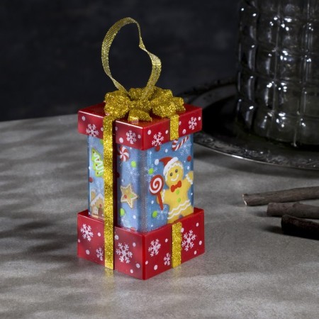 LED figure "Red Gift with Gingerbread" 6.3 × 11.5 × 6.3 cm, plastic, AAAX3 batteries (not complete), flame effect-1