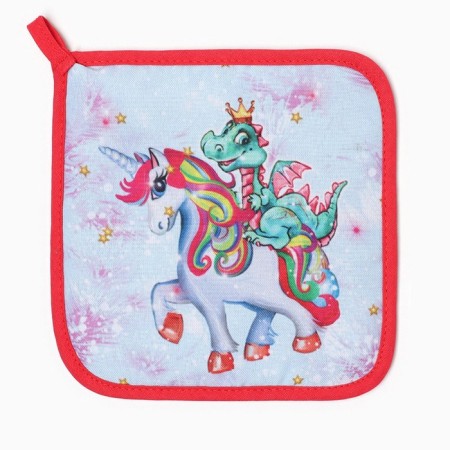 Set of kitchen. "Dragon and unicorn": mittens 20x28 cm, severity 17x17 cm, 35% HL, 65% PE, VATI-3