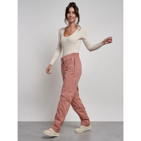Warmed female trousers, size 42, light brown color-14