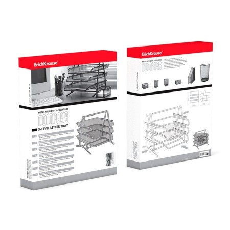 Paper tray horizontal 3-level Erichkrause Steel, assembly, metal mesh, silver-5