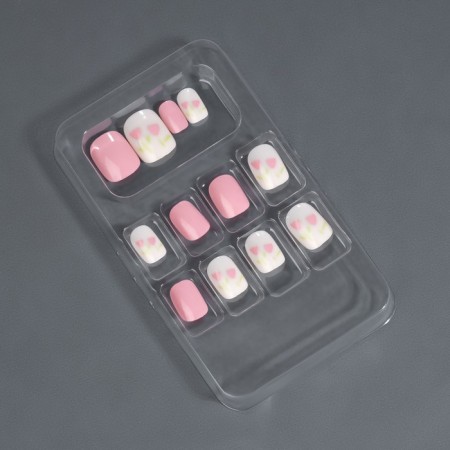 Flourish overhead nails, 12 pcs, with adhesive plates, soft square shape, pink/white color-5