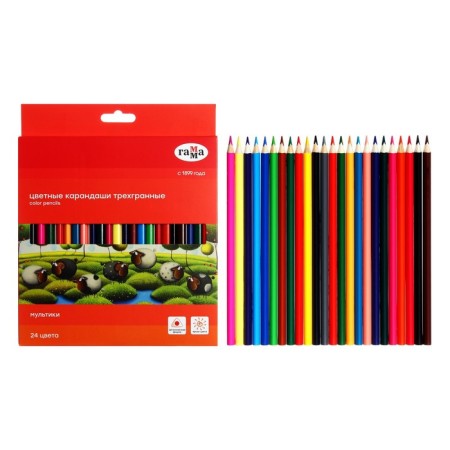 Pencils 24 colors "Gamma" "Cartoons", rod d = 2.6 mm, three -sided
