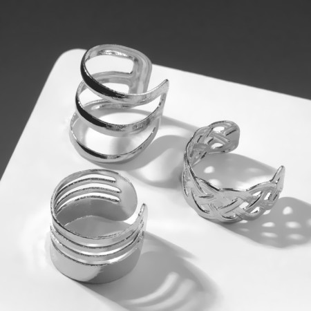 Earrings "Kaffa" set 3 pcs, pattern, color silver-1