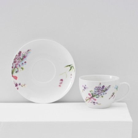 Service Porcelain Tea Daulay "Lavender", 12 objects: 6 cups 250 ml, 6 saucer d = 15 cm, white color-3